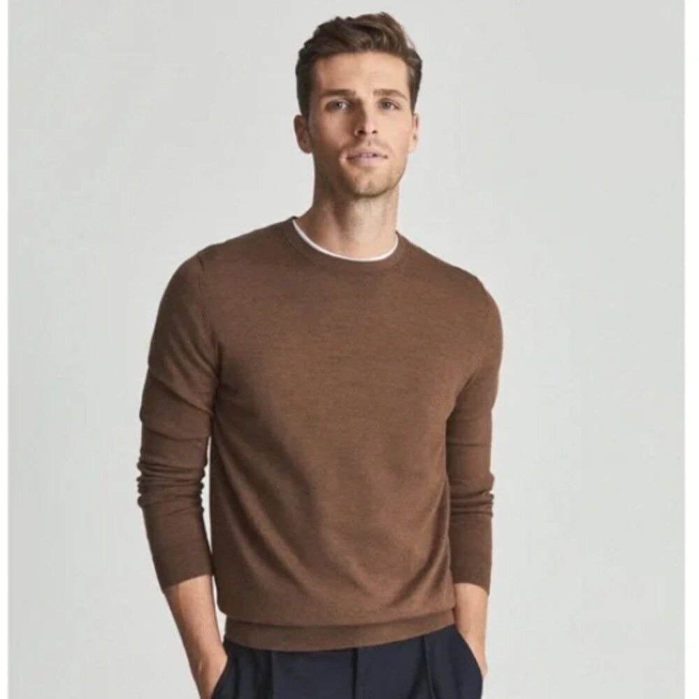 Reiss Wessex Merino Crewneck Sweater Dark Brown Size XXL